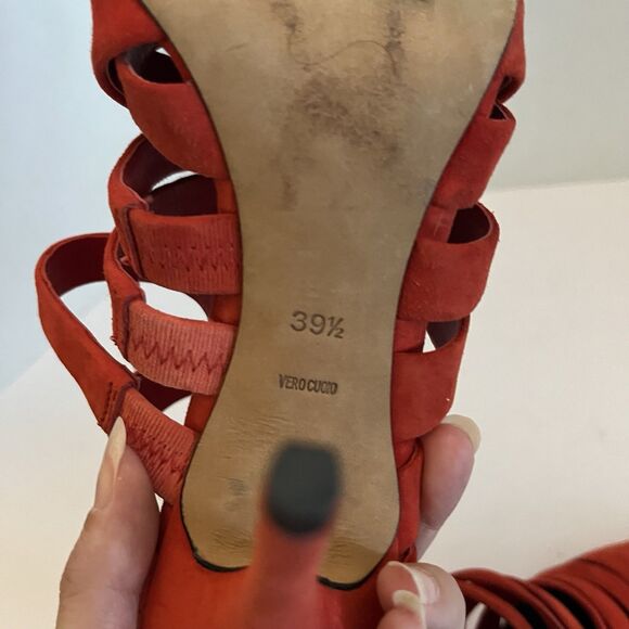 ALEXANDER WANG Red Suede STRAPPY BRITT MULE Sandals Pump Heels SZ 39.5 US 8.5 - Picture 9 of 13